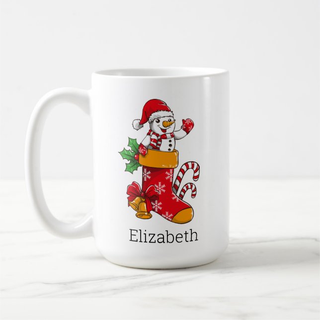 Personalisierter Weihnachtsschneemann Candy Cane K Kaffeetasse (Links)
