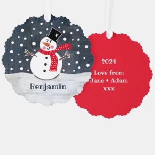 Personalisierter Weihnachtsschneemann Ornament Karte