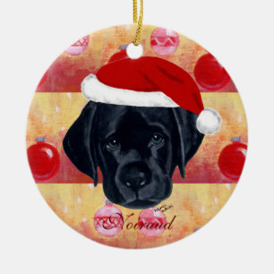 Personalisierter Weihnachtsschwarz-Labrador-Welpe Keramikornament