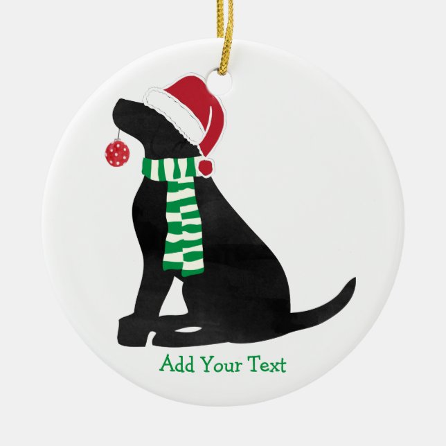 Personalisierter Weihnachtsschwarzer Latexhund Keramik Ornament (Vorne)