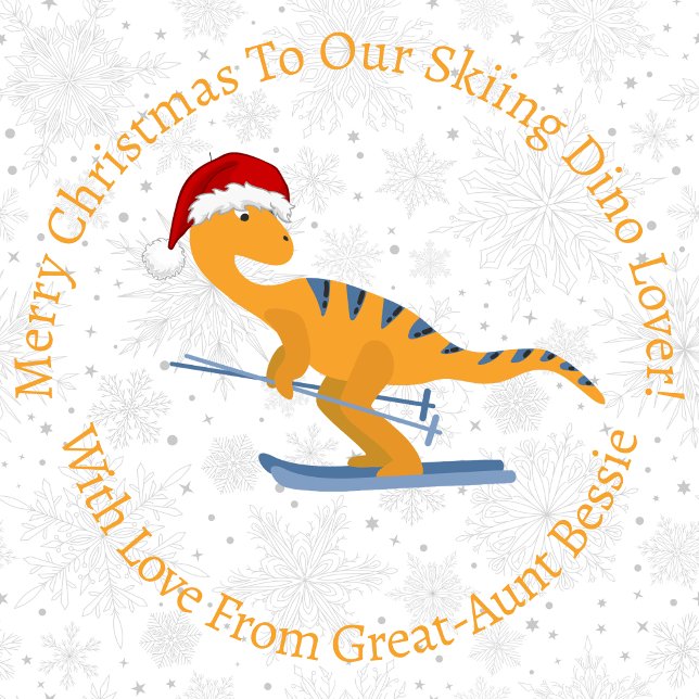 Personalisierter Weihnachtsskiing Orange Dinosaur Geschenkpapier (Von Creator hochgeladen)