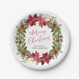 Personalisierter Weihnachtsstern-Weihnachtskranz Pappteller