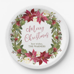 Personalisierter Weihnachtsstern-Weihnachtskranz Pappteller
