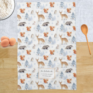 Personalisierter Weihnachtswald-Wildlife-Schnee Geschirrtuch