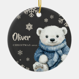 Personalisierter Weißbär Weihnachtsschneeflocke Keramik Ornament