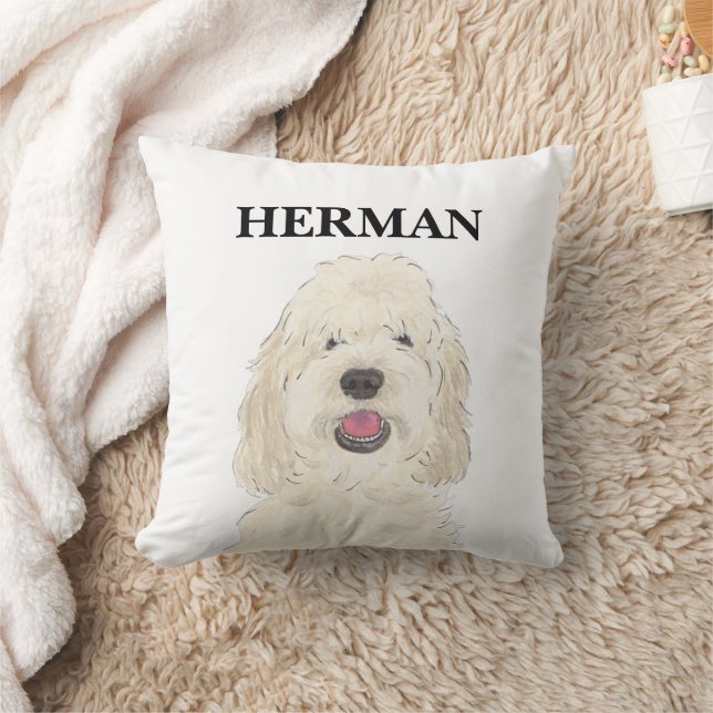 Personalisierter Weißcreme-Doodle-Hund Kissen (Decke)
