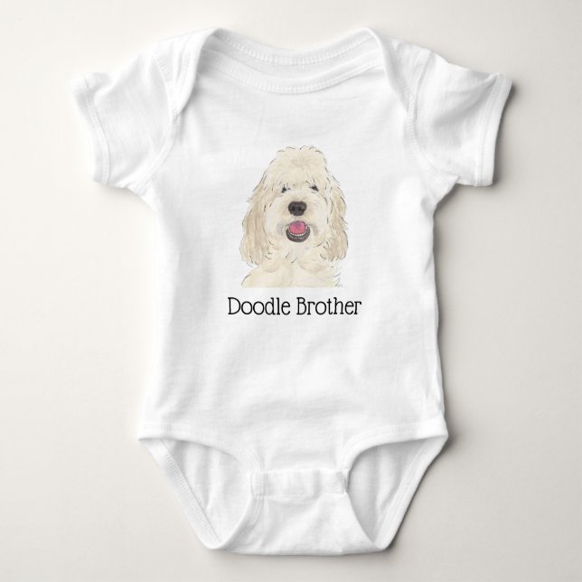 Personalisierter weißer Creme Golden Doodle Hund Baby Strampler (Vorderseite)