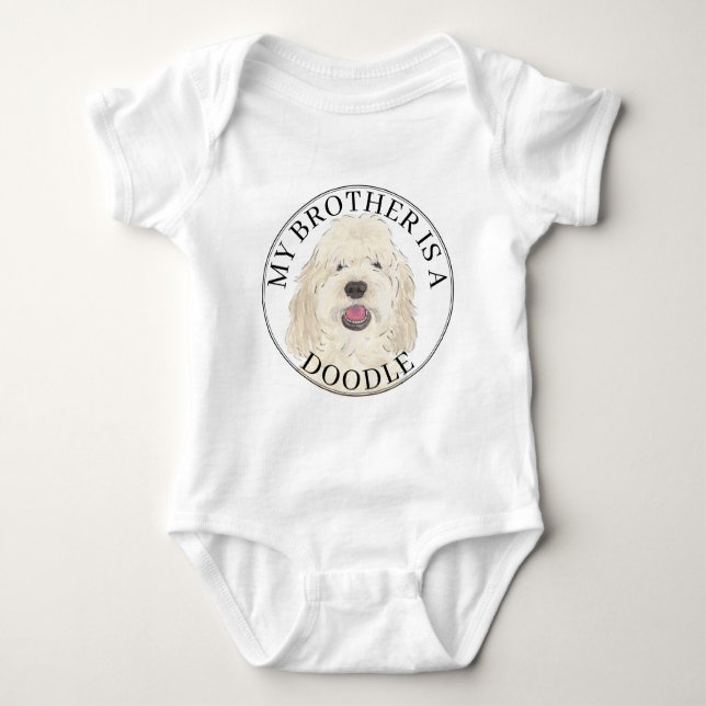Personalisierter weißer Creme Golden Doodle Hund Baby Strampler (Vorderseite)