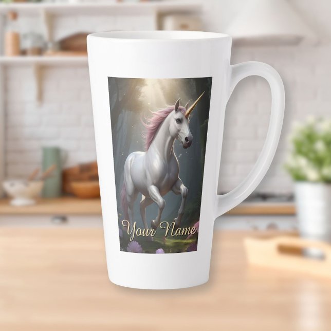 Personalisierter Weißer Einhornwald Milchtasse (Personalized White Unicorn Forest Latte Mug)