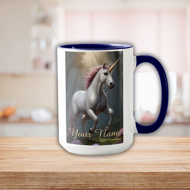 Personalisierter Weißer Einhornwald Tasse (Personalized White Unicorn Forest Mug)