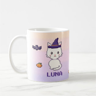 Personalisierter Weißer Katzen Halloween Becher Kaffeetasse