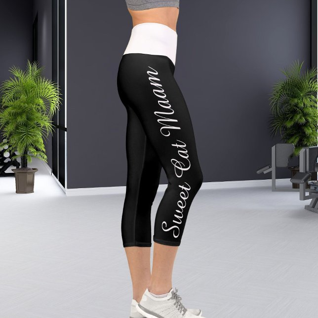 Personalisierter weißer Katzentext Diy Yoga Capri Leggings (Von Creator hochgeladen)