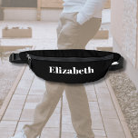 Personalisierter weißer klassischer Name | Black S Bauchtasche<br><div class="desc">Personalisierter weißer klassischer Name | Black Stylish Fanny Pack</div>