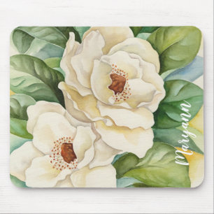 Personalisierter weißer Magnolien-BlumenWatercolor Mousepad