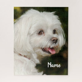 Personalisierter weißer maltesischer Welpenhund Puzzle