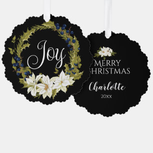 PERSONALISIERTER WEISSER POINTSETTIA CHRISTMAS WRE ORNAMENT KARTE