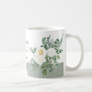 Personalisierter weißer Rosen-Blumenbecher, elegan Kaffeetasse