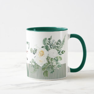 Personalisierter weißer Rosen-Blumenbecher, elegan Tasse