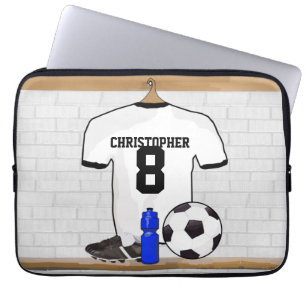 Personalisierter weißer schwarzer Fußball-Fußba Laptopschutzhülle