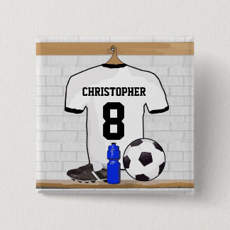 Personalisierter weißer schwarzer Fußball-Fußball Button