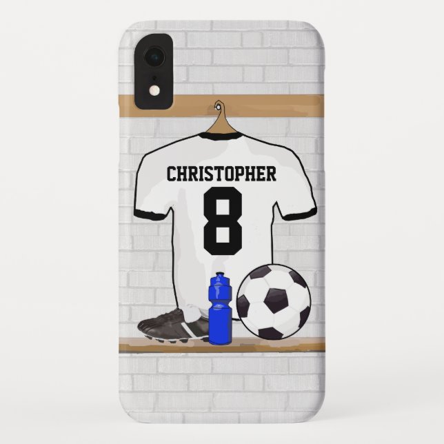 Personalisierter weißer schwarzer Fußball-Fußball Case-Mate iPhone Hülle (Rückseite)