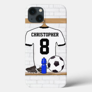 Personalisierter weißer schwarzer Fußball-Fußball iPhone 13 Hülle