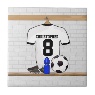 Personalisierter weißer schwarzer Fußball-Fußball Fliese