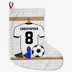 Personalisierter weißer schwarzer Fußball-Fußball Großer Weihnachtsstrumpf