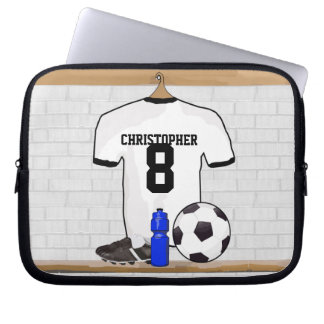 Personalisierter weißer schwarzer Fußball-Fußball Laptopschutzhülle