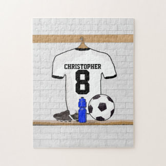 Personalisierter weißer schwarzer Fußball-Fußball Puzzle