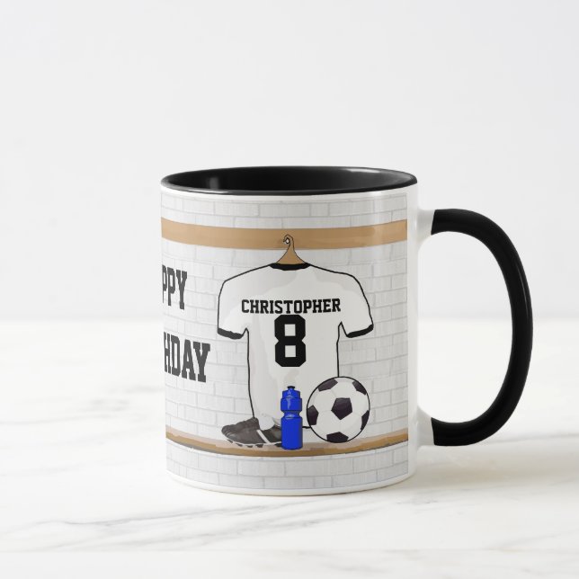 Personalisierter weißer schwarzer Fußball-Fußball Tasse (Rechts)