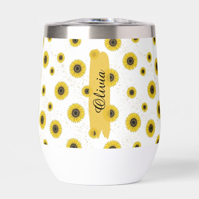 Personalisierter weißer Sonnenblumen-Muster 11oz B (Vorderseite)