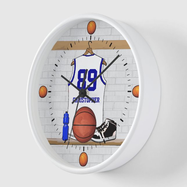 Personalisierter weißer und blauer Basketball Uhr (Winkel)