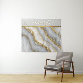 Personalisierter weißer und goldflüssiger Mondstei Wandteppich