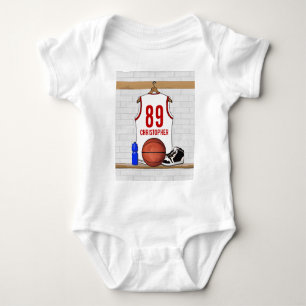 Personalisierter weißer und roter Basketball Baby Strampler