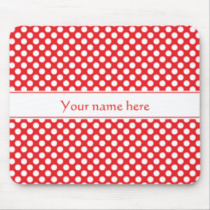 Personalisierter weißer und roter Polka-Dot Mousepad