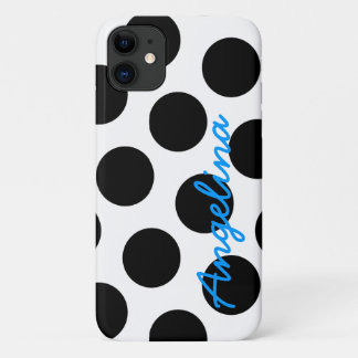 Personalisierter weißer und schwarzer Polka-Punkt iPhone 11 Hülle
