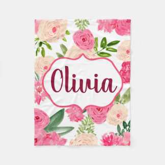Personalisierter weißer Watercolor Blumendecke Fleecedecke