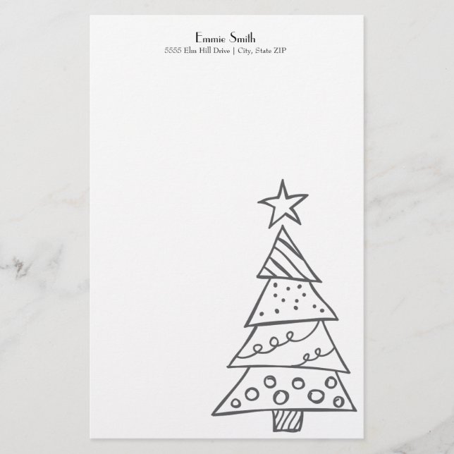 Personalisierter weißer Weihnachtsbaum Briefpapier (Vorderseite)