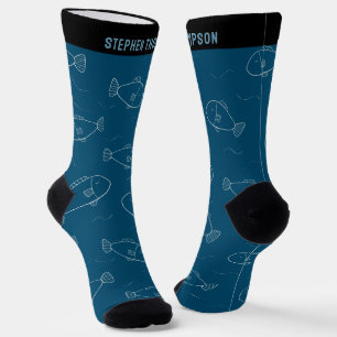 Personalisierter Weißfischdruck mit Namen Ozeanbla Socken