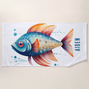 PERSONALISIERTER WEISSISCHER, FARBIGER FISCH STRANDTUCH