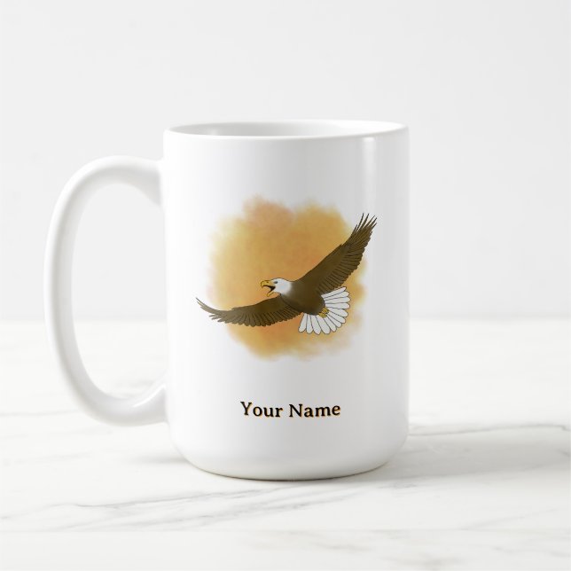 Personalisierter Weißkopfseeadler mit orangefarben Kaffeetasse (Links)