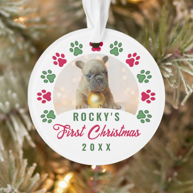 Personalisierter Welpenhund Erstes Weihnachtsfest  Ornament (Baum)