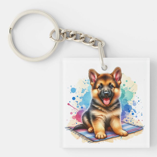 Personalisierter Welpenhund Schlüsselanhänger (Vorderseite)
