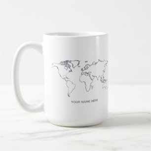 Personalisierter Weltkarten-Linienkunst-Becher Kaffeetasse