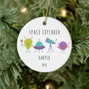 Personalisierter Weltraum-Explorer-Kinder-Weihnach Keramik Ornament