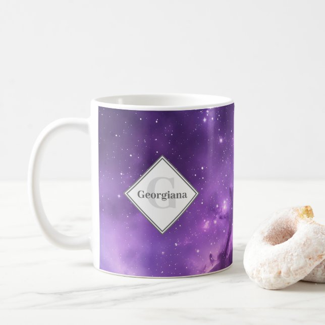 Personalisierter Weltraum Lila Galaxie Mit Monogra Kaffeetasse (Mit Donut)