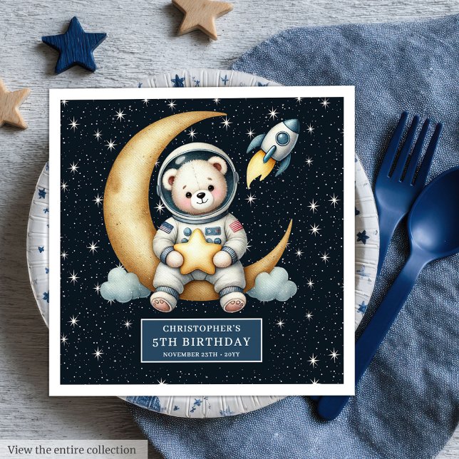 Personalisierter Weltraumbär Napkins für Junge Par Serviette (Personalized Space Bear Napkins for Boy Party)