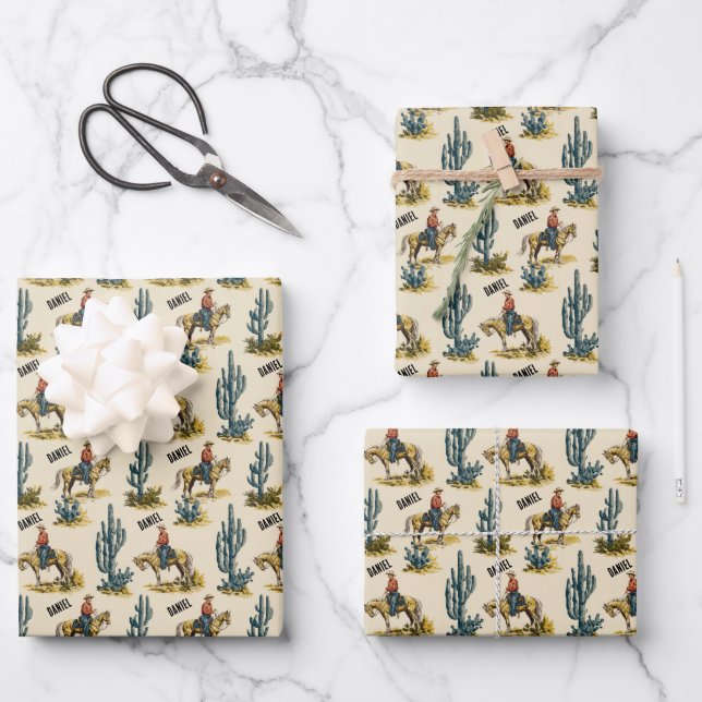 Personalisierter Western Cowboy Geschenkpapier Set (Vorderseite)