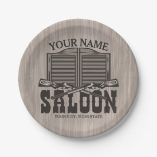 Personalisierter Western Rifle Guns Old Saloon Bar Pappteller
